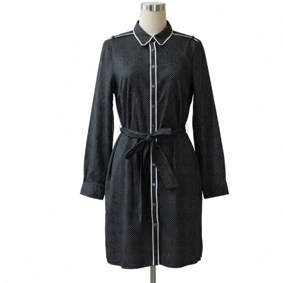 Brooks Brothers Dresses & Skirts - Brooks Brothers Black White Polka Dot Belted Long Sleeve Cotton Dress 10